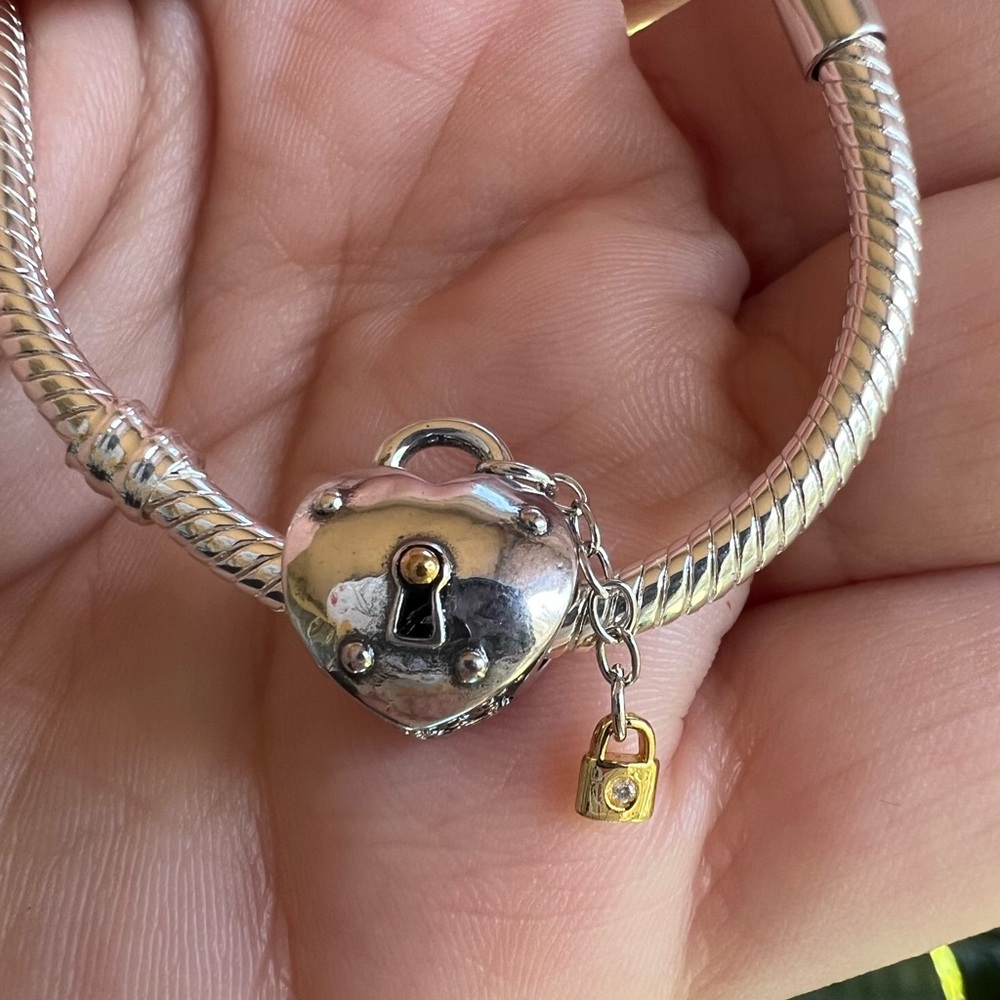 Two-Tone Heart Padlock & Key Charm - Picture 13 of 16